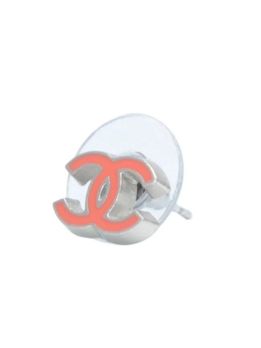 Chanel Earrings CC Logo Mini Orange Silver 04 One Side CC